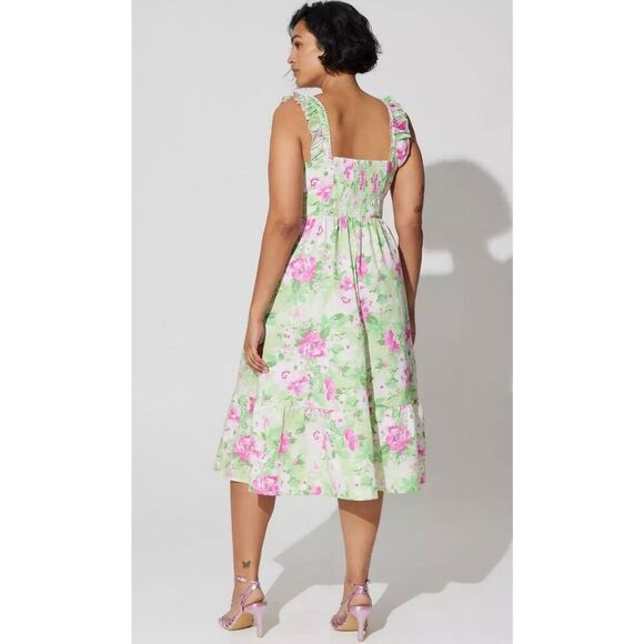 torrid Dresses & Skirts - Torrid Floral Green Poplin Tiered Ruffle Strap Dress Large Sz O L/ 12‎